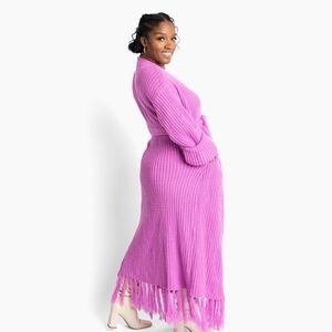 Pink Knit Fringe Maxi Skirt